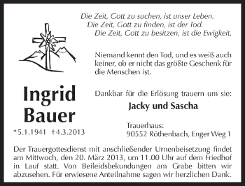 Traueranzeige von Ingrid Bauer von Pegnitz-Zeitung